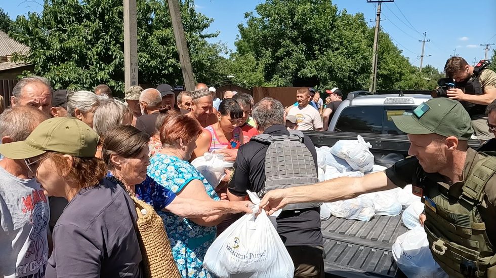 Humanitarian aid being distributed